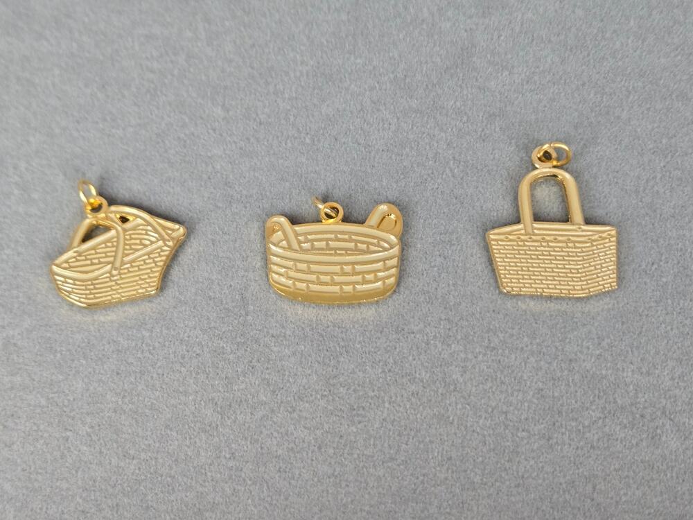 Set of 3 Longaberger Gold Tone Basket Charms For Bracelet or Necklace
